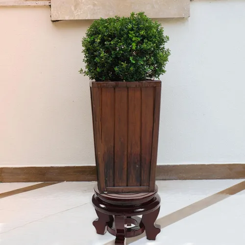 Vista 3 de BESTOYARD Base de maceta de madera asiática Soporte de jarrón de madera Soporte para plantas de madera Maceta de madera Plantas suculentas