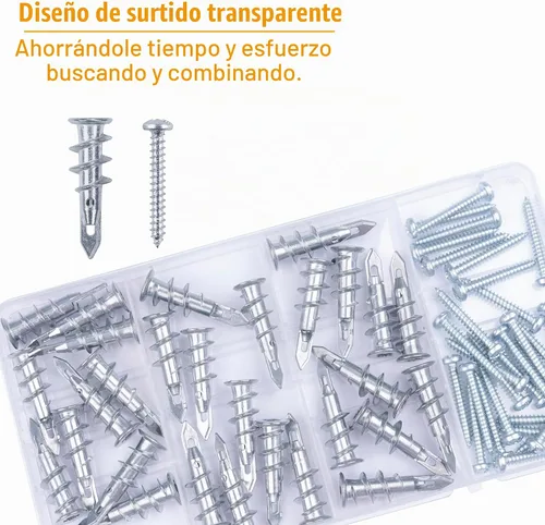Vista 6 de KURUI Anclajes autoperforantes de zinc para paneles de yeso #8, kit de 60 anclajes y tornillos de pared de metal hueco, 30 anclajes resistentes +