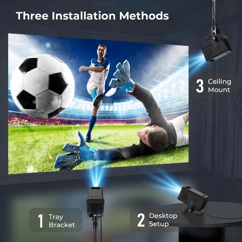 Vista 8 de Mini proyector para dormitorio con WiFi y Bluetooth bidireccional 1080P 4K soporte inteligente Android TV OS Aplicaciones integradas Keystone