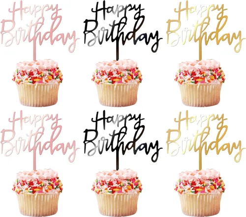 Vista 10 de Paquete de 30 adornos para cupcakes con purpurina para celebración, cumpleaños, baby shower, niños, fiesta de cumpleaños, suministros de decoración