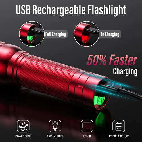 Vista 3 de RECHOO Linternas recargables de alta luminosidad, G1000 súper brillante, pequeña linterna LED con zoom y 3 modos de iluminación, linterna táctica