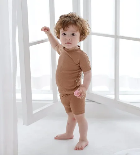 Vista 4 de AVAUMA - Conjunto de pijama acanalada para niños y niñas, de ajuste ceñido, para uso diario