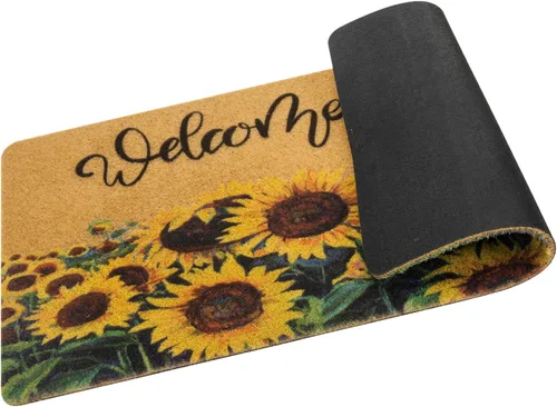 Vista 9 de IZUS Felpudo de bienvenida floral con diseño de girasoles de primavera de verano con flores de sol, antideslizantes, para puerta delantera, porche