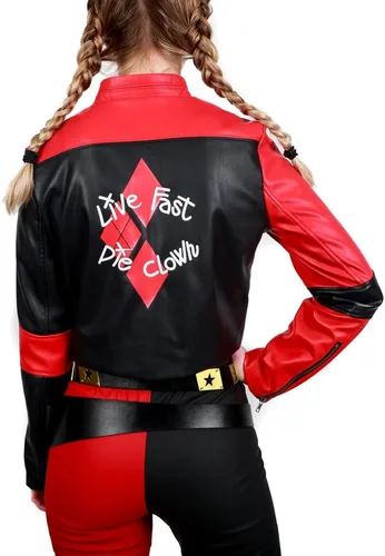 Vista 5 de Bioworld Chaqueta Moto Harley Quinn de piel sintética, Rojo
