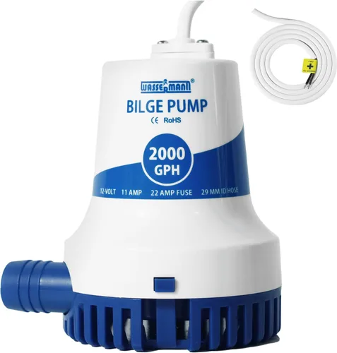 Vista 8 de Bomba de sentina de 2000 GPH de 12 V, bombas de agua de sentina sumergibles marinas de servicio pesado para barcos con cable de alimentación largo