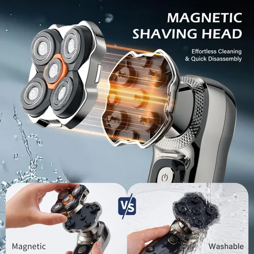 Vista 3 de Afeitadoras de cabeza para hombres calvos, maquinilla de afeitar eléctrica para hombres, IPX7 resistente al agua en húmedo y seco, cuchillas
