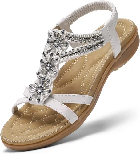 Vista 14 de Littleplum Sandalias para mujer hechas a mano con soporte de arco de verano, sandalias cómodas para caminar ortopédicas bohemias