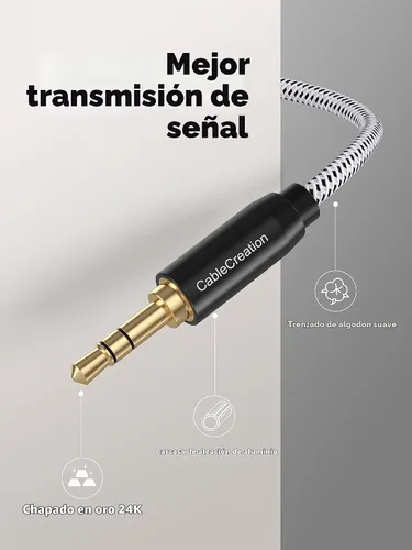 Vista 3 de Cable estéreo de audio CableCreation, chapado en oro, de 9⁄64 pulgadas. Cable de audio Aux 3.5 para iPhone, iPad, Samsung y otro dispositivo de Negro
