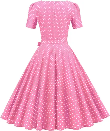 Vista 3 de Vestido de noche vintage con hombros descubiertos y estampado floral, cuello en V, mangas 34, vestido midi acampanado para cóctel de boda