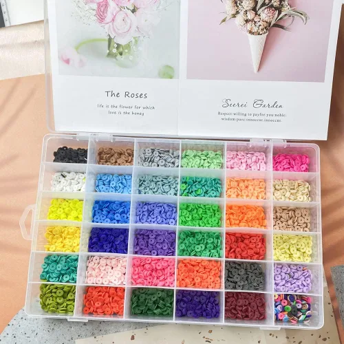 Vista 3 de 2000 cuentas de vinilo Heishi planas, redondas, de arcilla polimérica, espaciadoras para hacer pulseras, collares, aretes, accesorios para blanco