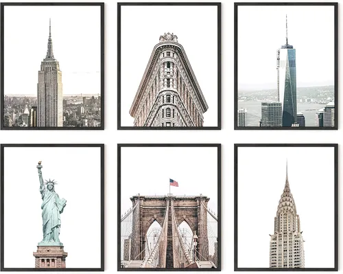 Vista 19 de HAUS AND HUES Arte de pared de rascacielos de la ciudad de Nueva York, juego de 6 carteles de horizonte de Nueva York, decoración moderna de pared