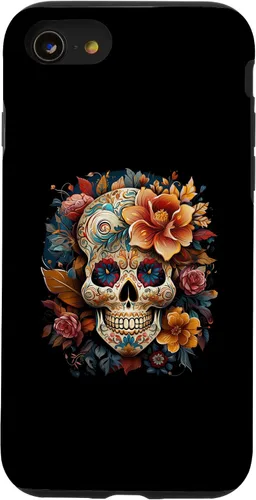 Vista 13 de iPhone 14 Floral Mexican Skull Day of the Dead Dia De Muertos Funda Mujer