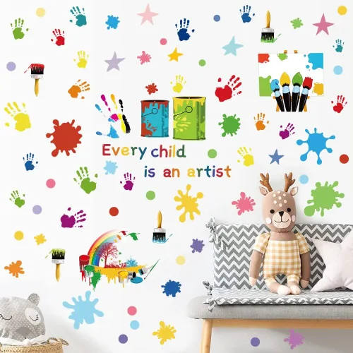 Vista 5 de iMagitek Cada Niño es un Artista Calcomanías de Pared Manchas de Pintura de Mano Acuarela Lunares Salpicaduras Decoraciones de Pared, Calcomanías