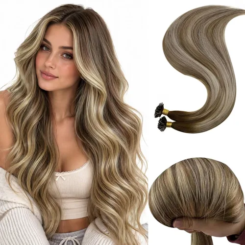 Vista 24 de RUNATURE K Tip - Extensiones de cabello humano real, ombré, pelo corto