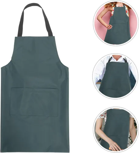 Vista 7 de BESPORTBLE Waterproof Kitchen Apron Men and Women Pvc Oil-resistant Cooking Apron Dark Green Utensil Washing Home and Professional Use