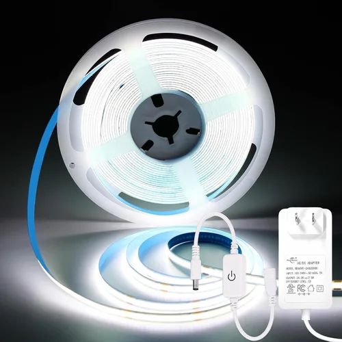 Vista 19 de Tira de Luz LED COB Azul, 16.5 pies / 5M 8mm / 0.3 Pulgadas 12V, Tira de Luz LED 1600 Brillante Azul con Adaptador de Corriente, Tira de Luz LED COB