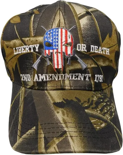 Vista 3 de Liberty Or Death 2nd Enmienda 1791 - Gorra de béisbol bordada ajustable de camuflaje de árbol real, Multi