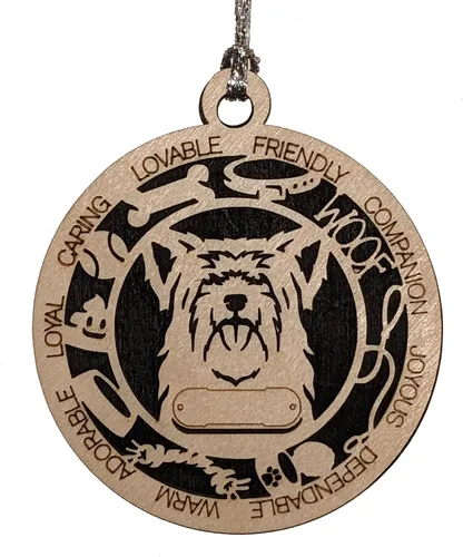 Vista 136 de Adorno de Navidad personalizado para perro Cavalier King Charles Spaniel, redondo de 3 pulgadas, madera cortada con láser de 2 capas, nombre y texto