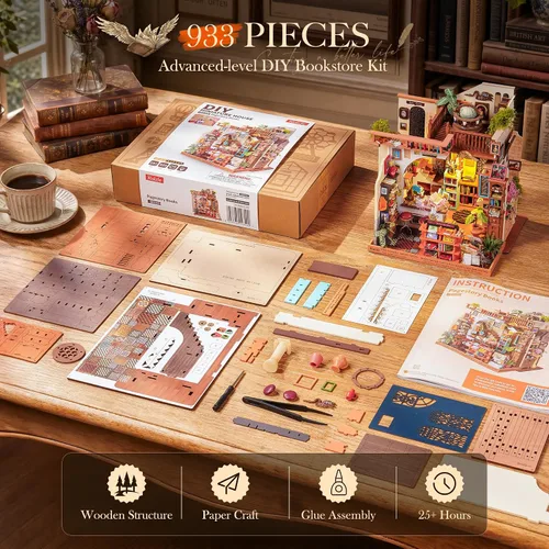 Vista 6 de Rolife Librería DIY Kit de casa de muñecas en miniatura, regalo creativo