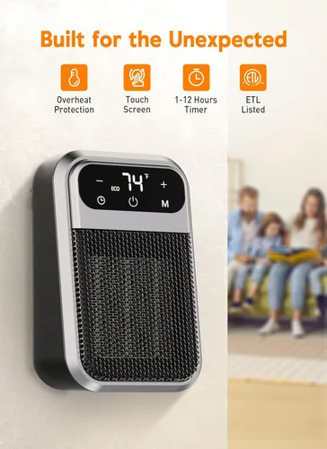 Vista 4 de GiveBest Pequeño calentador enchufable, calentador de baño con pantalla digital para uso en interiores, mini calentador eléctrico portátil