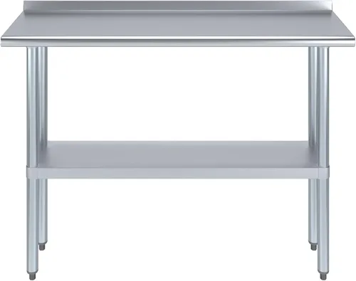 Vista 2 de AmGood Mesa de trabajo de acero inoxidable con protector contra salpicaduras de 1.5 pulgadas Mesa de preparación de alimentos de cocina de metal