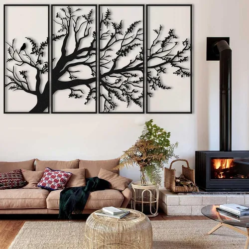 Vista 2 de Arte de pared con árbol de la vida, juego de 4 piezas de arte de pared de árbol de metal, letrero de árbol, arte de pared de metal del árbol