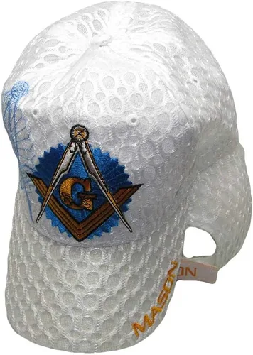 Vista 2 de Mason Masons - Gorra bordada con textura de malla blanca masónica masónica, Multi