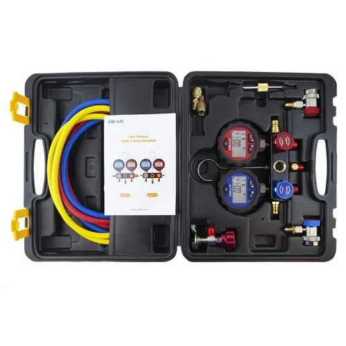 Vista 7 de Elitech DMG-3 Manómetro de colector de CA, juego de medidor de presión de refrigerante de 2 vías con mangueras