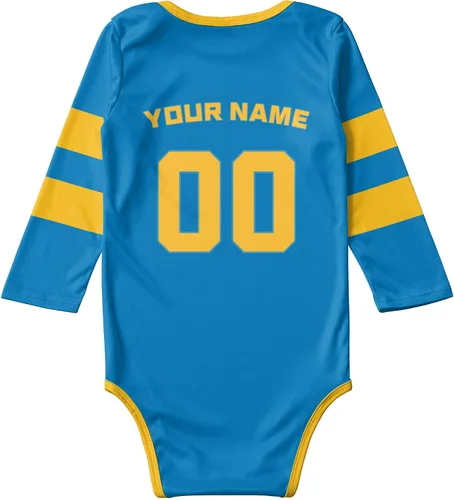 Vista 3 de Sfodcovy Ropa de bebé personalizada de manga larga de fútbol ropa de bebé recién nacido, número de nombre personalizado, regalos de bebé niño niña
