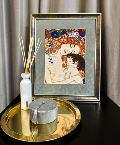 Vista 7 de RIOLIS - Motherly Love After G. Klimt 916, kit de punto de cruz de San Valentín de 11,81 pulgadas x 13,78, kits de punto de cruz para principiantes