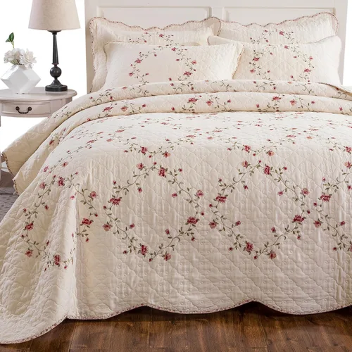 Vista 100 de Mixinni - Juego de colcha reversible de 2 piezas, tamaño individual, color beige, con patrón bordado elegante, juego de edredón y funda de almohada