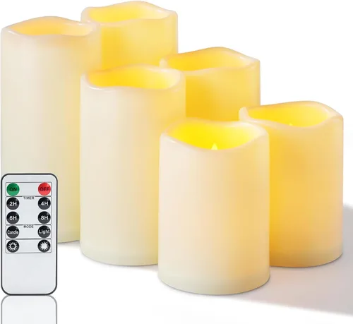 Vista 9 de Homemory paquete de 9 velas sin llama, impermeables para exteriores, velas LED acrílicas que funcionan con pilas, con control remoto y temporizador