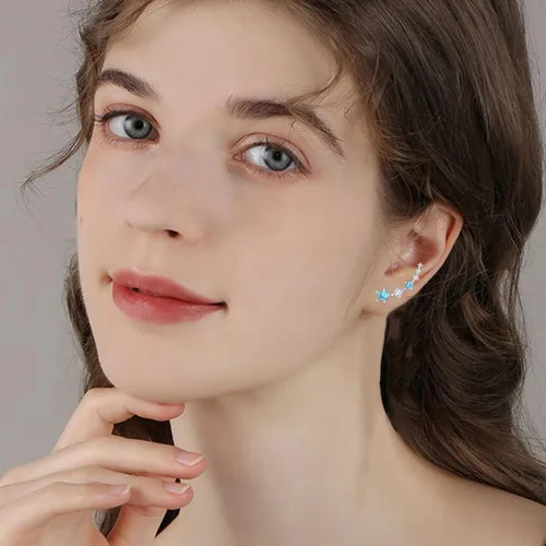 Vista 9 de Dreamboat Aretes de trepadores de orejas de estrella para mujeres y niñas, aretes de plata de ley, aretes envolventes de piedra lunaágata musgoópalo
