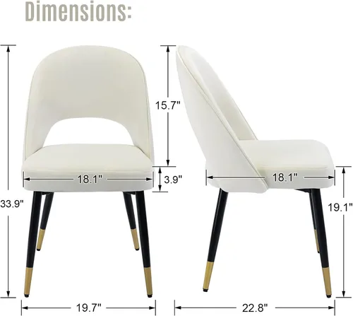 Vista 2 de LukeAlon Juego de 2 sillas de comedor clásicas de terciopelo, sillas de cocina tapizadas con respaldo abierto con patas de metal, sillas laterales