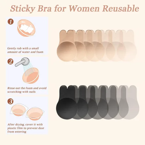 Vista 6 de AFINNIEE 2 Pairs Sticky Bra Backless Strapless Push up Bras for Women, Invisible Adhesive Bra for Large Breasts