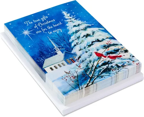 Vista 3 de DaySpring - Juego de tarjetas de Navidad religiosas (16 tarjetas y sobres) Iglesia de invierno Tarjetas navideñas religiosas de la iglesia
