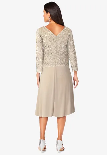 Vista 3 de Roaman's Vestido de encaje y gasa adornado de talla grande para mujer