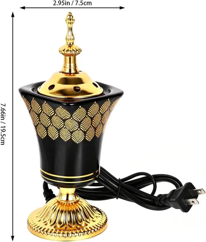 Vista 4 de Amosfun Quemador de incienso eléctrico, estilo árabe, incensario, hogar, oficina, decoración de mesa, yoga, spa, aroma, ornamento, enchufe de EE. UU