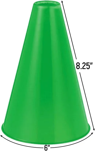 Vista 2 de Megáfono de plástico verde (8.25 x 6 pulgadas), 1 unidad, diseño ecológico y ligero, ideal para eventos deportivos, fiestas y animadoras