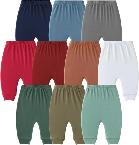 Vista 7 de Hakochia Pantalones para bebé para niños y niñas: 100% algodón, suaves, cómodos, con amplio espacio para pañales, 0-36 meses Multicolor-1
