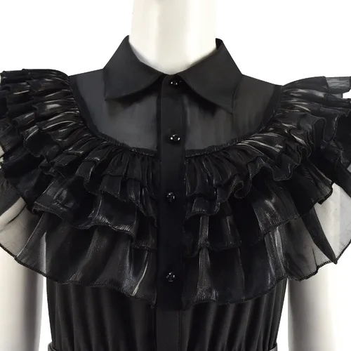 Vista 5 de Masfrida Wednesday Addams - Vestido de baile escolar para niños, falda negra, disfraz para niñas, disfraz de Rave N para Halloween, cosplay