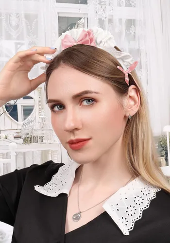Vista 5 de C-ZOFEK Diadema de criada francesa para mujer, cinta de encaje, kawaii, diadema para disfraz de cosplay