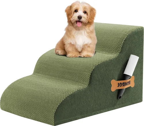 Vista 10 de Escaleras para perros Romrol, rampa para camas y sofás, escalones extra anchos para mascotas con cubierta duradera impermeable y antideslizante