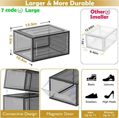 Vista 3 de Organizador de almacenamiento de zapatos de plástico transparente, grueso y resistente c/puerta magnética, cajas apilables, zapatero plegable