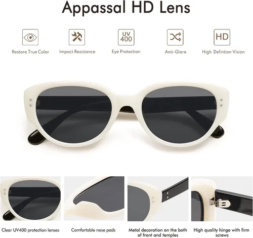 Vista 4 de Gafas de sol retro ovaladas para mujer, diseño de ojo de gato de los años 90, estilo vintage, AP3650