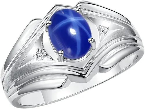 Vista 3 de Rylos Anillos de plata esterlina para hombre, estilo clásico de diseñador, 0.354 x 0.276 in, con piedras preciosas ovaladas y diamantes brillantes