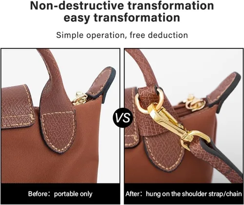 Vista 7 de Transformación de bolsa para correas Longchamp sin perforaciones, correa de hombro ancha de cuero real, correa cruzada, accesorios para bolso