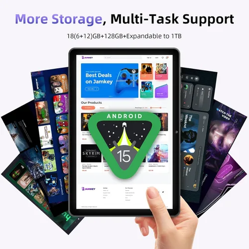 Vista 4 de Tablet de 10 pulgadas, tabletas Android 15 con funda, 18 GB de RAM + 128 GB de ROM (expandir a 1 TB), Octa-Core, pantalla táctil IPS HD de 1280 x