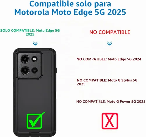 Vista 2 de Funda para Motorola Moto Edge 5G 2025, funda de teléfono resistente a prueba de golpes resistente protectora, 3 en 1 cubierta de parachoques (negro)