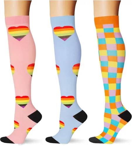 Vista 17 de (3 pares) Calcetines de compresión 20-30 mmHg, calcetines largos hasta la rodilla para mujeres y hombres, soporte atlético, para viajes y uso diario